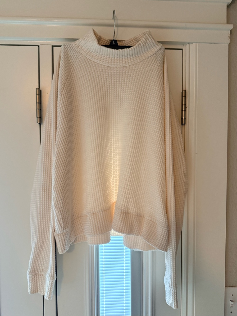North Face Cream Waffle-Knit Pullover, mock neck